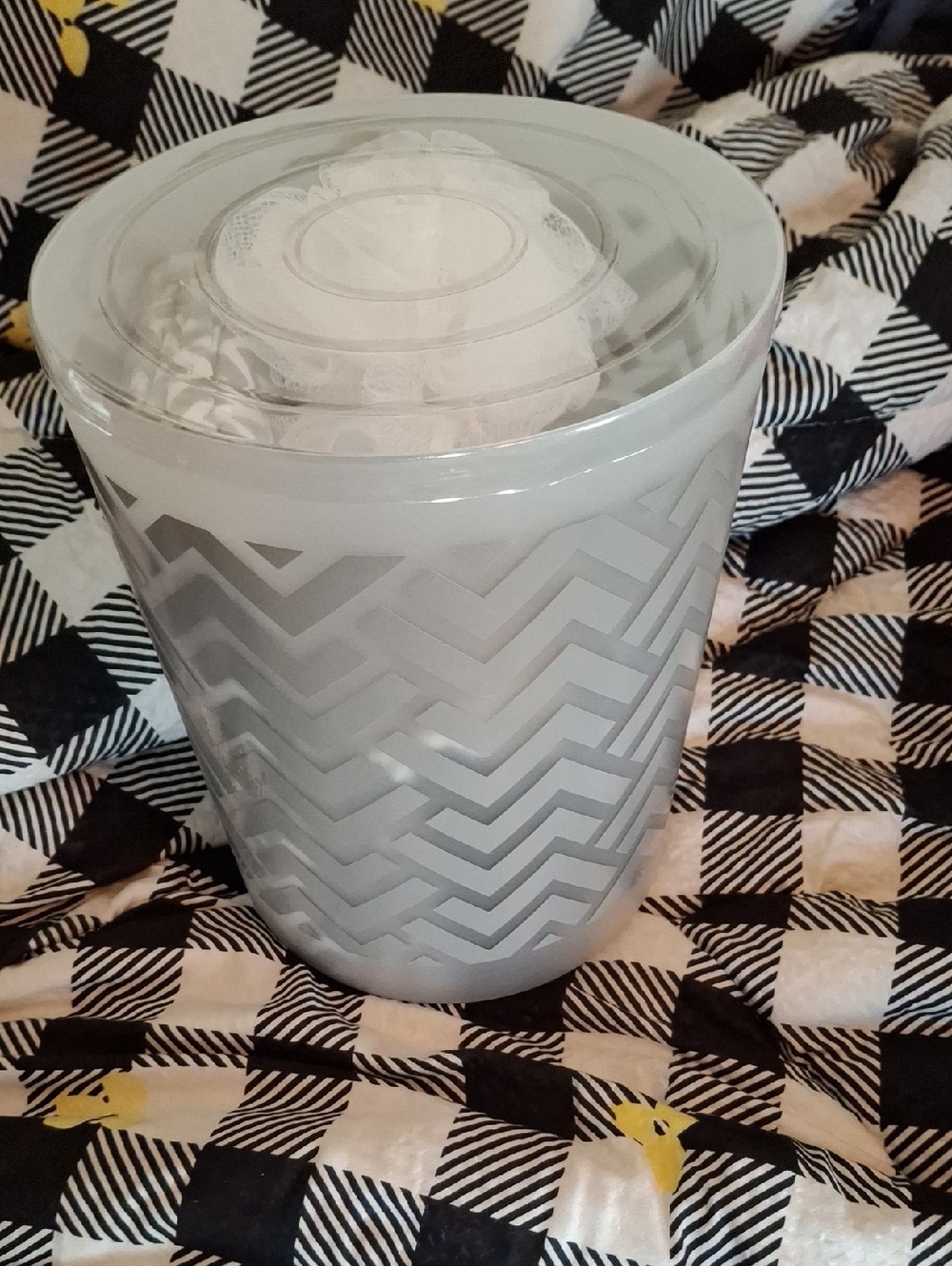 Frosted Chevron Decorative Waste Basket/and Bathroom Set - Light Gray